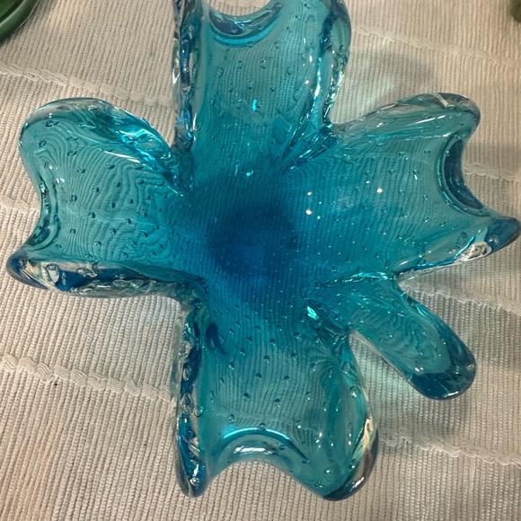 Murano Blue Glass Art Sculpture Flower Design - Picture 3 of 8